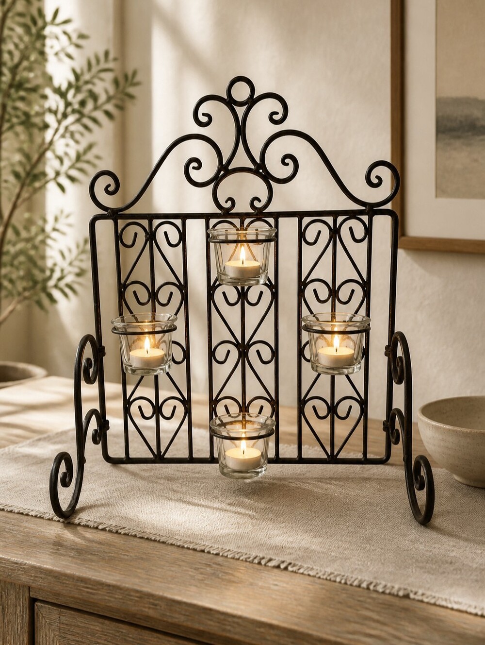 Vintage Ornamental Iron 4 Tealight Candle Holder